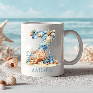 Taza De Café Monograma costero personalizado inicial Z de playa