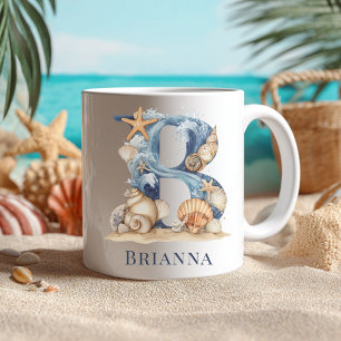 Taza De Café Monograma Costero Personalizado Letra Inicial B Pl