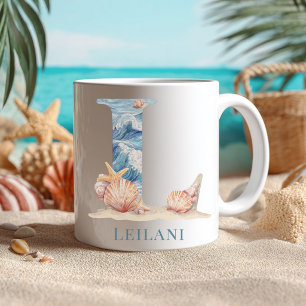 Taza De Café Monograma Costero Personalizado Letra Inicial L Pl
