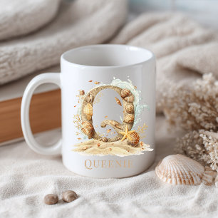 Taza De Café Monograma Costero Personalizado Letra Inicial Q Pl