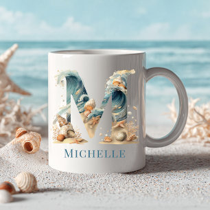 Taza De Café Monograma costero personalizado M inicial playa