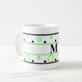 Taza De Café Monograma Crema Verde Puntos de Polka