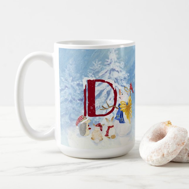 Taza De Café Monograma D Navidades Cute Angel Snowman (Con donut)