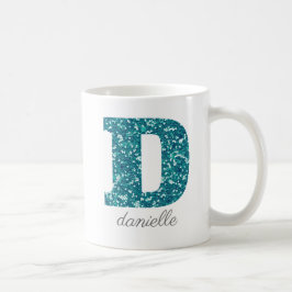 Taza De Café Monograma D personalizada con brillo verde azulado
