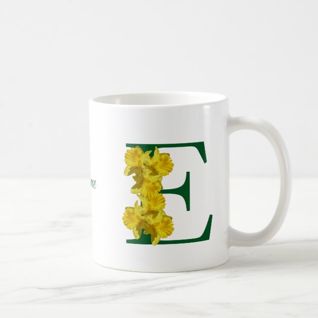 Taza De Café Monograma Daffodil Nombre inicial E (Derecha)
