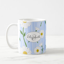 Taza De Café Monograma Daisies de verano Patrón Rayo Azul claro