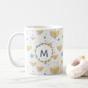 Taza De Café Monograma de acuarela azul de la marina + Patrón H