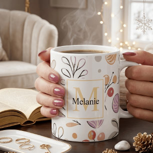 Taza De Café Monograma de acuarela botánica moderna para fiesta