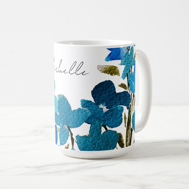 Taza De Café Monograma de acuarela de flores silvestres azules (Anverso derecho)