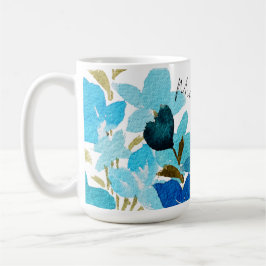 Taza De Café Monograma de acuarela de flores silvestres azules