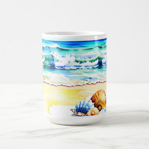 Taza De Café Monograma de acuarela de playa rusa