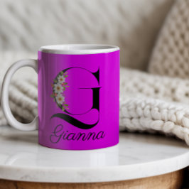 Taza De Café Monograma de acuarela rústico magenta Mug