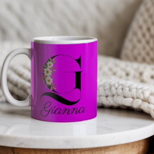 Taza De Café Monograma de acuarela rústico magenta Mug