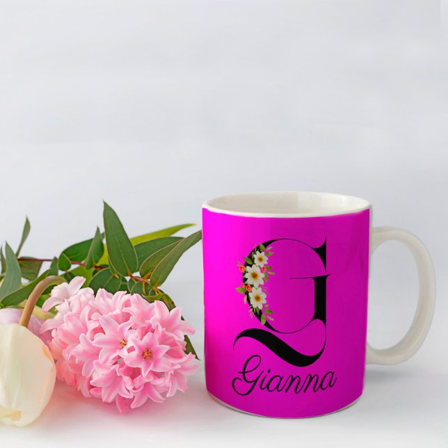 Taza De Café Monograma de acuarela rústico magenta Mug (Subido por el creador)