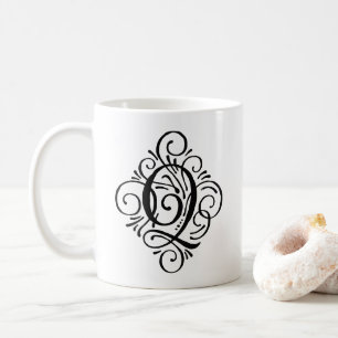 Taza De Café Monograma de Adorno con Floritura Personalizado