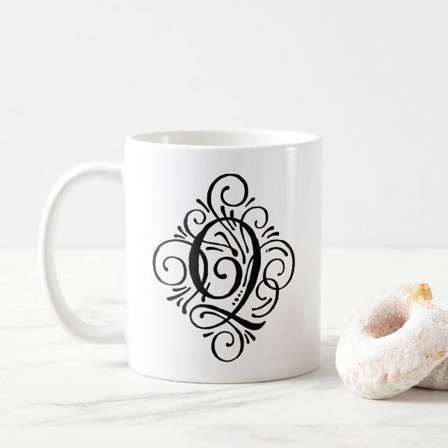 Taza De Café Monograma de adorno personalizado con florituras (Con donut)