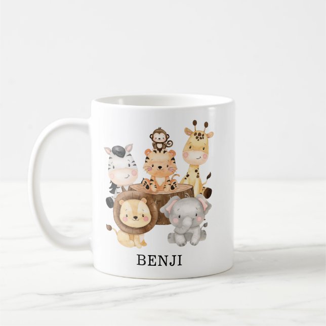 Taza De Café Monograma de animales de Safari de la jungla de co (Izquierda)
