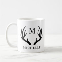 Monograma De Antler De personalizable Blanco Y Neg