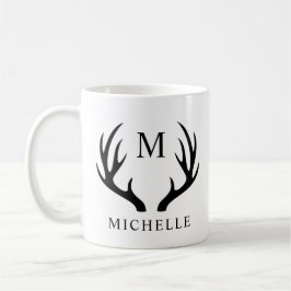 Taza De Café Monograma De Antler De personalizable Blanco Y Neg