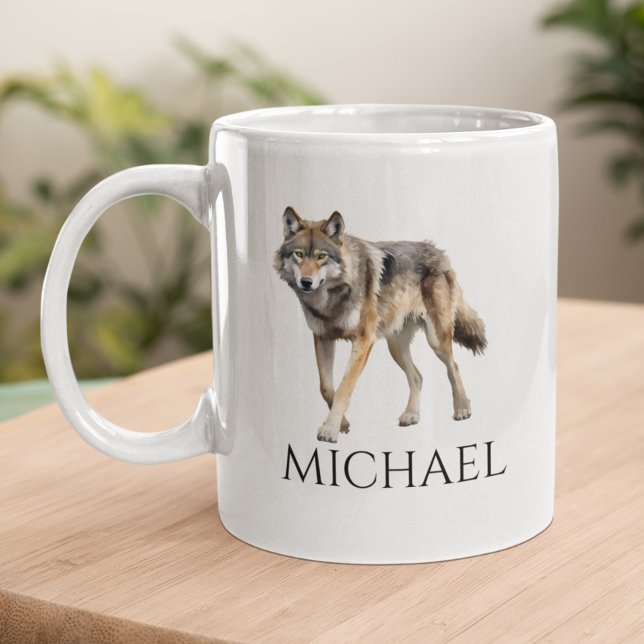 Taza De Café Monograma de arte de lobo acuarela personalizado (Subido por el creador)