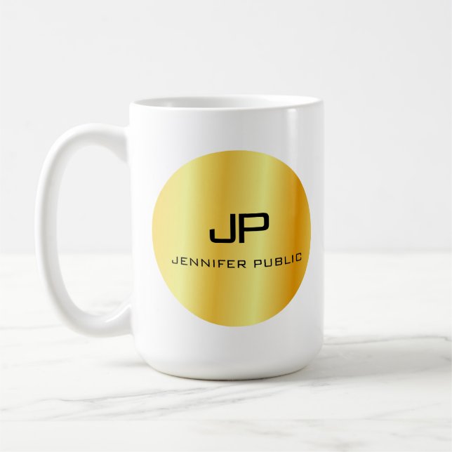 Taza De Café Monograma de aspecto dorado plantilla personalizad (Izquierda)