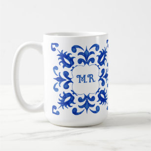 Taza De Café Monograma de Baldosa Azul Portuguesa