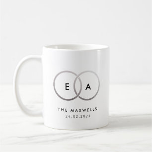 Taza De Café Monograma de bandas Bodas plateadas con fecha
