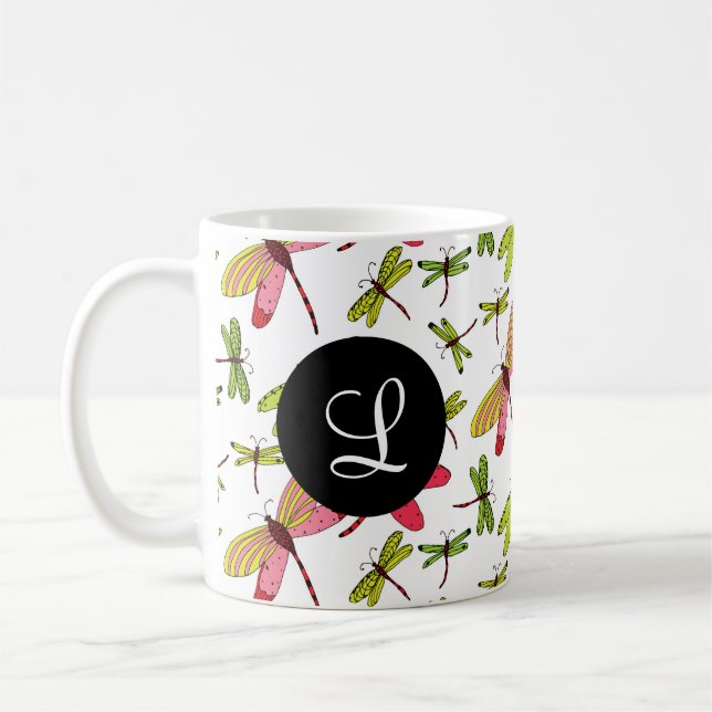 Taza De Café Monograma de bebidas rosas y verdes (Izquierda)