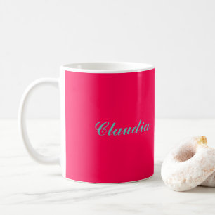 Taza De Café Monograma de bloque de color en rosa fucsia calien