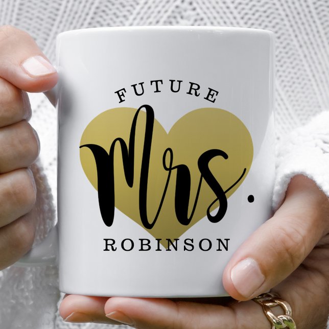 Taza De Café Monograma de boda personalizada Gold Heart Future (Subido por el creador)
