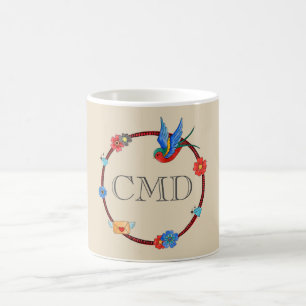 Taza De Café Monograma de Boho Bluebird