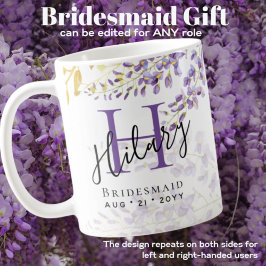 Taza De Café Monograma de Bridesmaid Purple WISTERIA personaliz