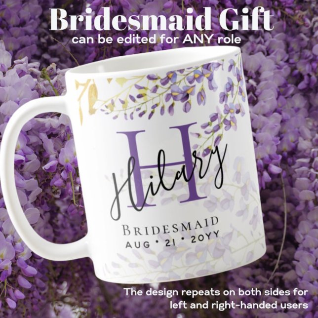 Taza De Café Monograma de Bridesmaid Purple WISTERIA personaliz (Subido por el creador)