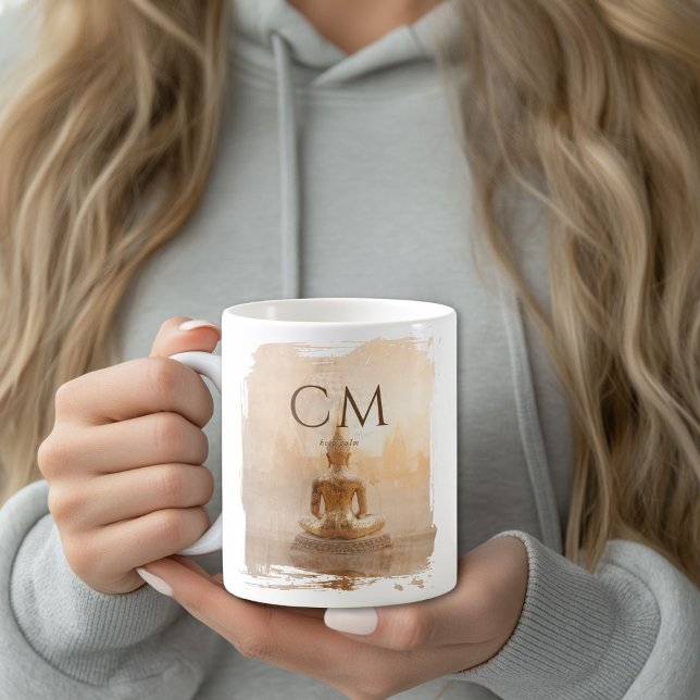 Taza De Café Monograma de Buda Dorado (Golden Buddha Custom Coffee Mug with your Name or Text)