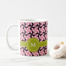 Taza De Café Monograma de cal verde floral de borgoña rosa geom