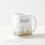 Taza De Café Monograma de campo rústico de flores silvestres<br><div class="desc">Esta hermosa taza de café cuenta con un campo rústico de flores silvestres de color suave. Añadir un nombre para personalizarlo. ¡Hace un gran regalo para que la novia sea,  dama de honor,  mamá,  mejor amiga o hija! Creado por Simply Farmhouse Press.</div>