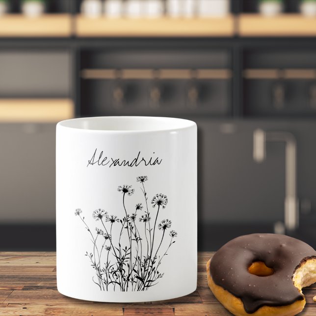 Taza De Café Monograma de campo simple de flores (Subido por el creador)
