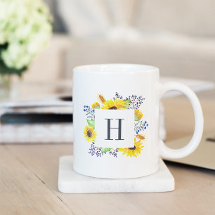 Taza De Café Monograma de campos de flores