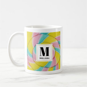 Taza De Café Monograma de caramelos en espiral del arcoiris pas