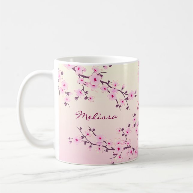 Taza De Café Monograma de cerezo floral (Izquierda)