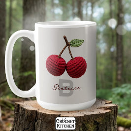 Taza De Café Monograma de cerezo rojo crochet minimalista