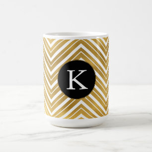 Taza De Café Monograma de cheurón dorado