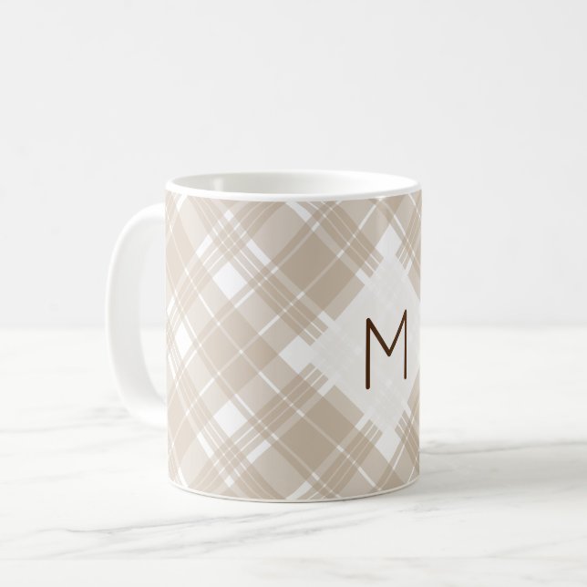 Taza De Café Monograma de Classt Tan Plaid (Anverso izquierdo)