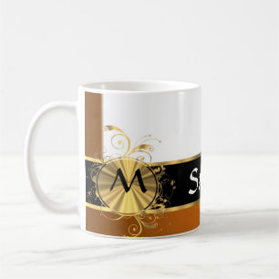 Taza De Café Monograma de cobre del negro y del oro