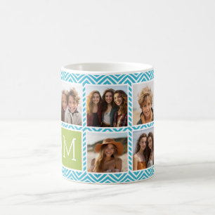 Taza De Café Monograma de Collage de fotos Aqua y Lime Instagra