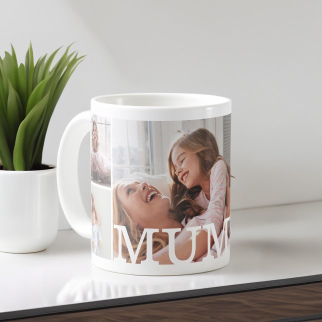 Taza De Café Monograma de Collage de fotos y Personalizado múlt (MUM Multiple Photo Collage & Custom Monogram Coffee Mug)