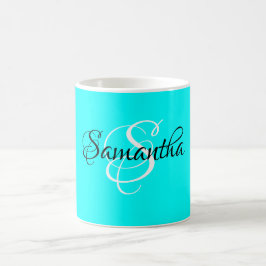Taza De Café Monograma de color Aqua personalizado de script de