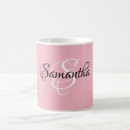 Taza De Café Monograma de color rosa personalizado de script de