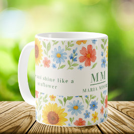 Taza De Café Monograma de comillas de flores de girasol