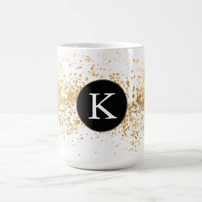 Taza De Café Monograma de confetti de oro (Centro)